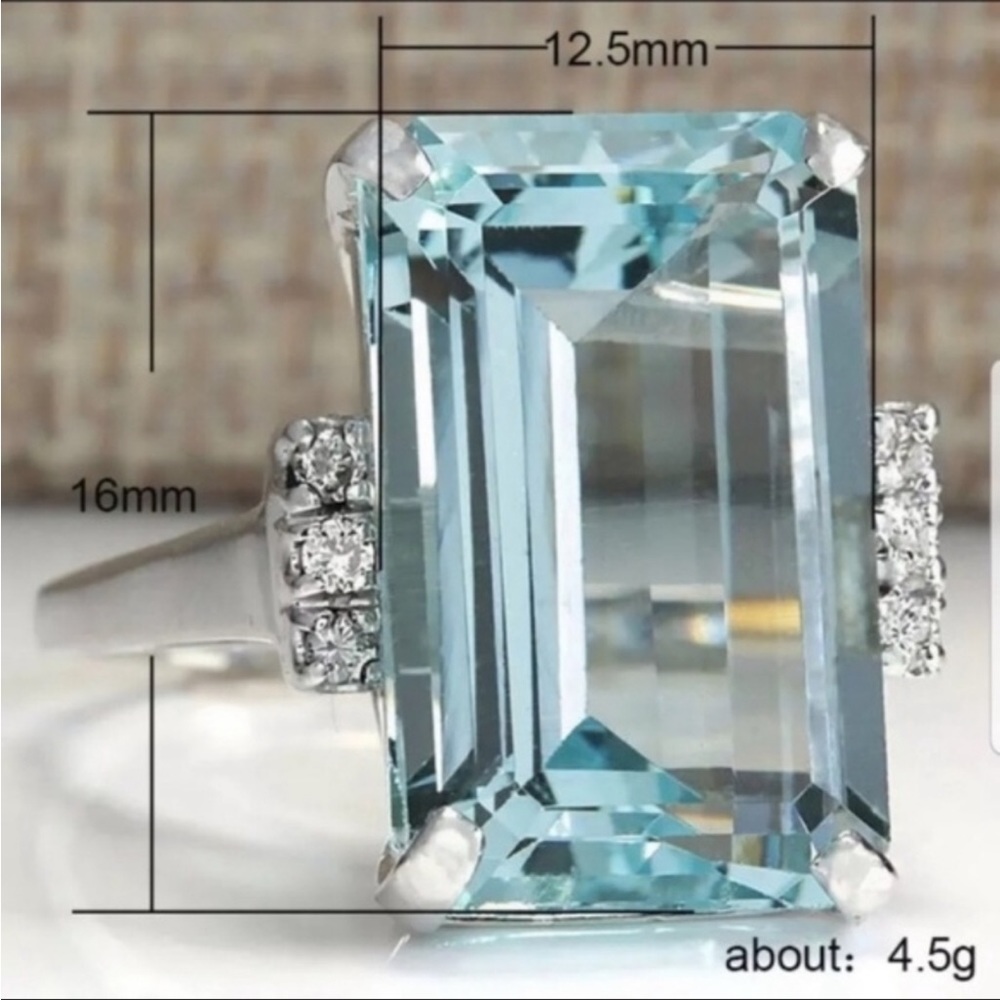 New Luxury 925 Silver Aquamarine Ring - Picture 3 of 3